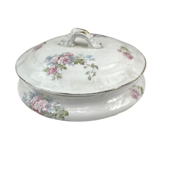 Dresden Semi-Porcelain Floral Lidded Tureen Dish With Gold Trim - Picture 5 of 7